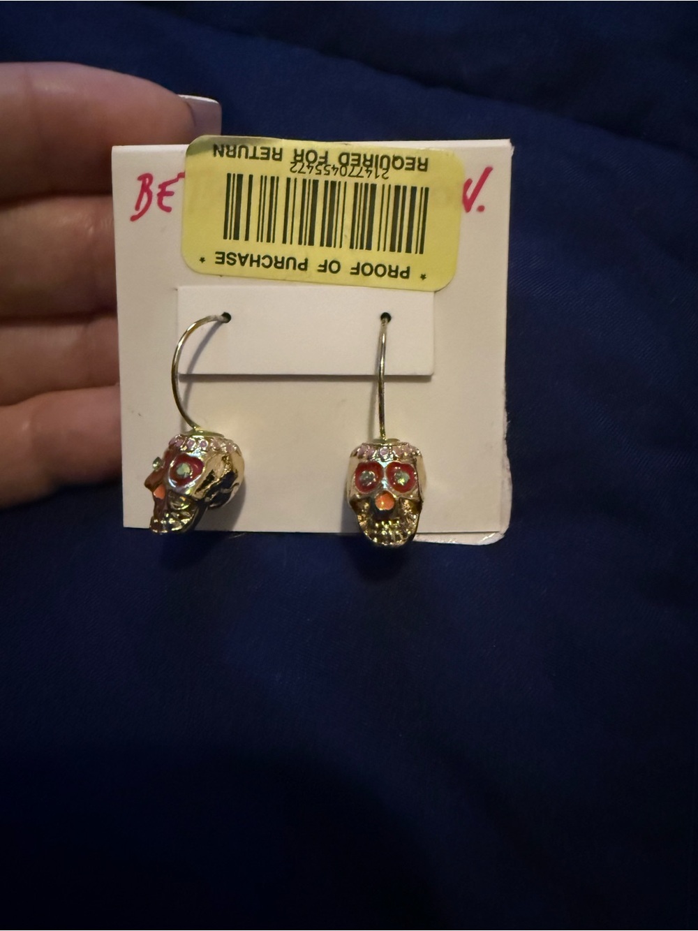 Betsey Johnson Gold Skull Hoop Earrings with Red Accents
